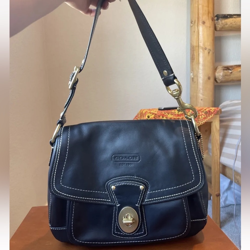 coach medium black f12854 ali legacy 65th anniversary tote glove tanned leather